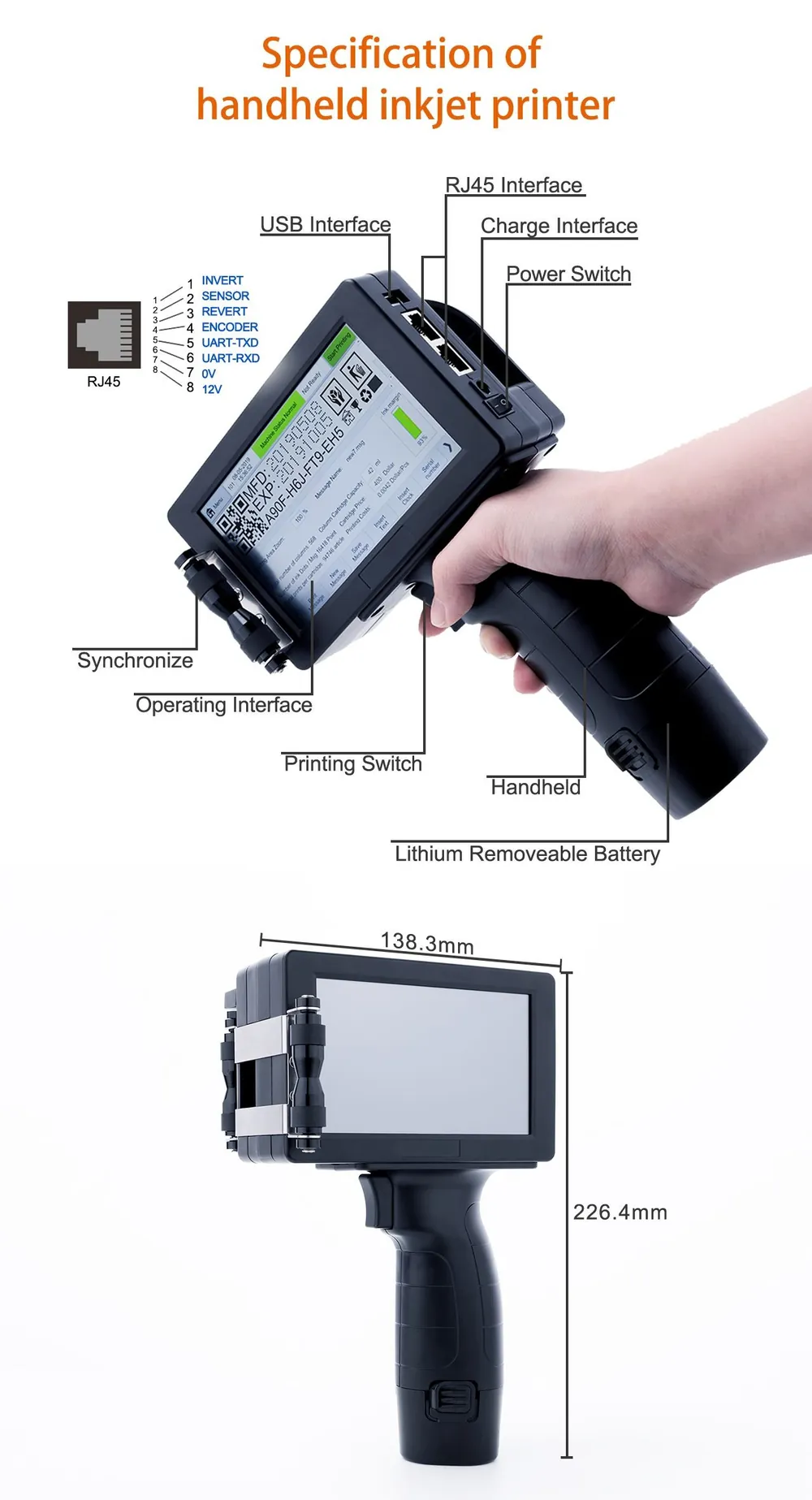 MFG100E Handheld Inkjet Printer – detail image 2